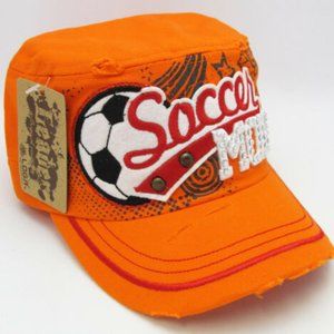 Orange Soccer Mom Bling Cadet Hat Silver Rhinestones Studded Fidel